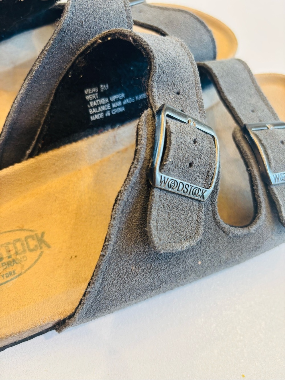 Woodstock Vintage Leather Suede Double-Buckle Slide Sandals - Gray Men’s size 9 - Picture 8 of 10